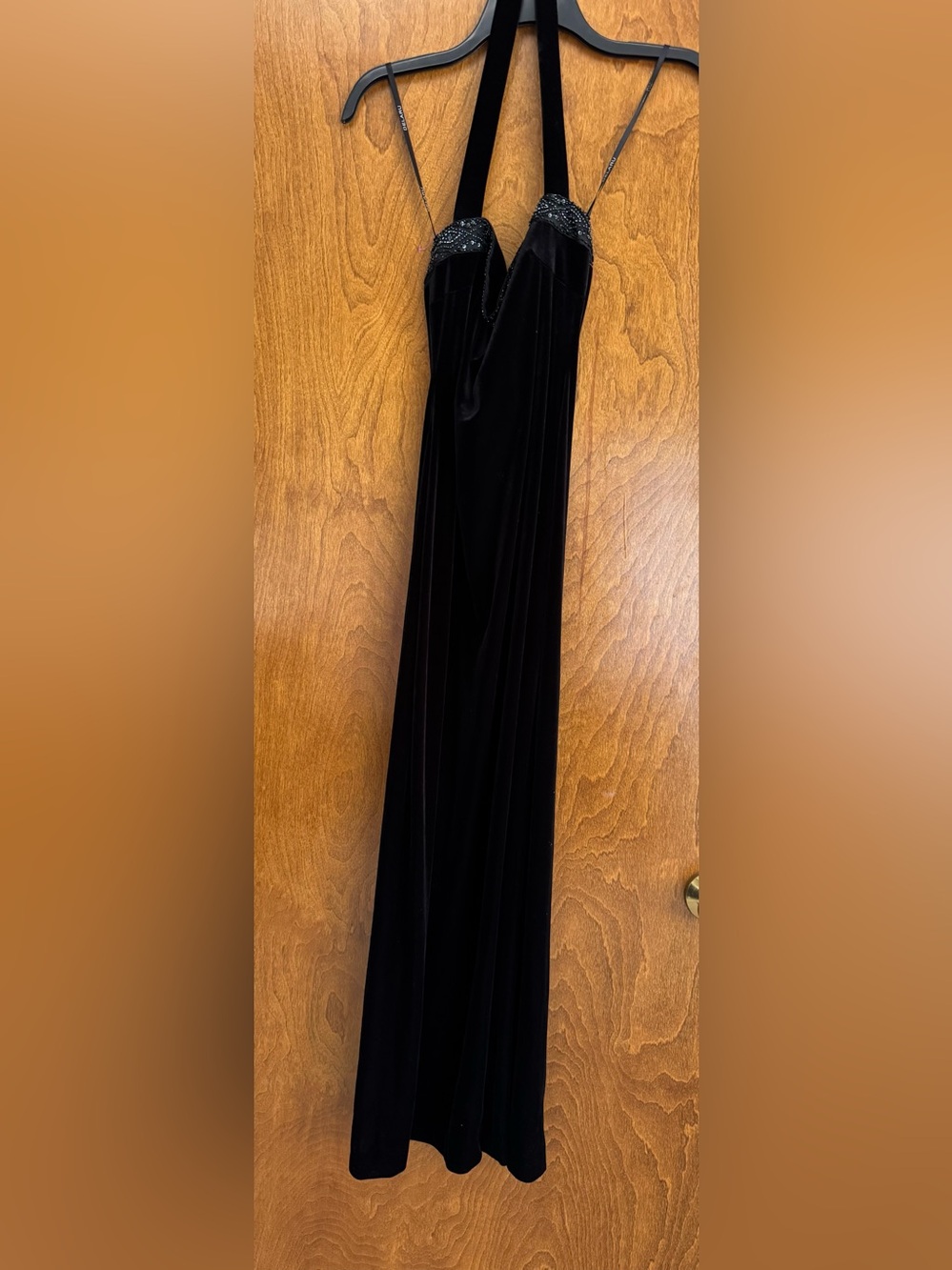 Black Velvet Halter Evening Gown with Beaded Accents size 5/6